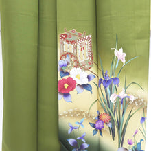 Load image into Gallery viewer, Furisode Green Iris Bellflower Tall Silk #9691J4
