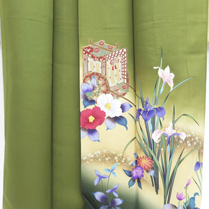 Furisode Green Iris Bellflower Tall Silk #9691J4