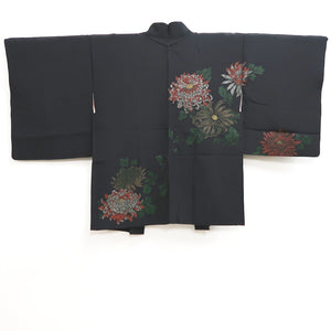 Haori Jacket Vintage(1950-1980) Black Chrysanthemum Silk #10116D2