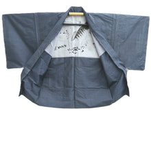 Load image into Gallery viewer, Men's Haori Black Blue Ohshima Leaping Carp Silk #10885E4
