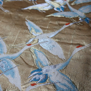 BB10010AB Silk Obi Fabric Crane Birds Gold 44.5x10.2in(113x26cm)