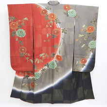 Load image into Gallery viewer, Furisode Reddish Brown Gray Gold Chrysanthemum Silk #9711J5
