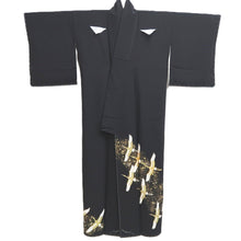 Load image into Gallery viewer, Tomesode Black Gold Embroidery Crane Birds Tall Silk #10396F5
