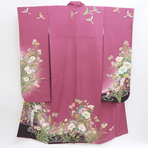 Furisode Magenta Peony Bird Silk #9681J3