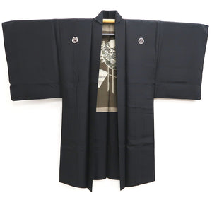 Men's Haori Vintage(1950-1980) Black Landscape Silk #10287E4