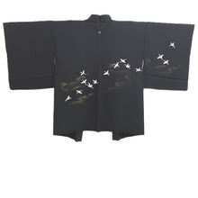 Load image into Gallery viewer, Haori Jacket Black Embroidery Crane Birds Silk #11079A5
