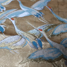Load image into Gallery viewer, BB10010AB Silk Obi Fabric Crane Birds Gold 44.5x10.2in(113x26cm)
