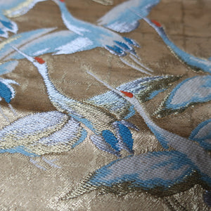 BB10010AB Silk Obi Fabric Crane Birds Gold 44.5x10.2in(113x26cm)