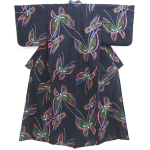 Yukata Vintage(1950-1980) Navy Butterfly Cotton #10351F3