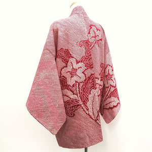 Haori Jacket Vintage(1950-1980) Red Full Shibori Flower Silk #10237E2