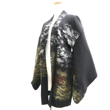 Load image into Gallery viewer, Haori Jacket Vintage(1950-1980) Black Gold Silver Curling Wave Cloud Silk #10828E2
