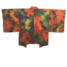 Load image into Gallery viewer, Haori Jacket Orange Black Green Abstract art Silk #10799D5
