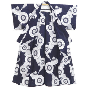 Yukata Vintage(1950-1980) Navy White Bangasa Umbrella Cotton #10489B1