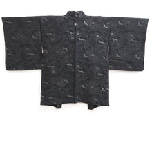 Load image into Gallery viewer, Haori Jacket Vintage(1950-1980) Black Silver Wave Floral pattern Silk #10988F4
