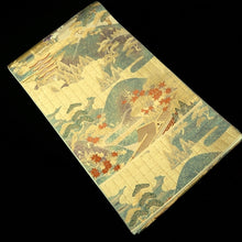 Load image into Gallery viewer, Fukuro Obi Gold White Bird Pagoda Zen Temple Silk BB278V6
