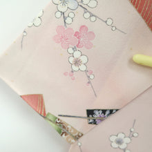 Load image into Gallery viewer, Furisode Pink Folding Fan Plum blossom Bird Silk #11085A5
