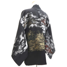 Load image into Gallery viewer, Haori Jacket Vintage(1950-1980) Black Gold Silver Curling Wave Cloud Silk #10828E2
