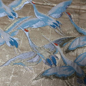 BB10010AB Silk Obi Fabric Crane Birds Gold 44.5x10.2in(113x26cm)