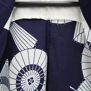Yukata Vintage(1950-1980) Navy White Bangasa Umbrella Cotton #10489B1