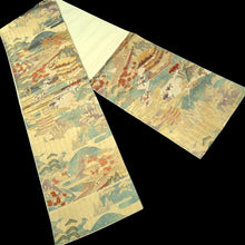 Load image into Gallery viewer, Fukuro Obi Gold White Bird Pagoda Zen Temple Silk BB278V6
