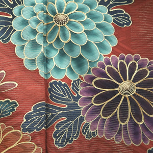 Furisode Reddish Brown Gray Gold Chrysanthemum Silk #9711J5