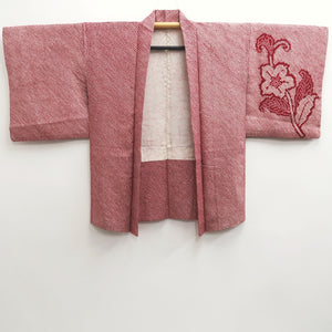 Haori Jacket Vintage(1950-1980) Red Full Shibori Flower Silk #10237E2