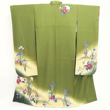 Load image into Gallery viewer, Furisode Green Iris Bellflower Tall Silk #9691J4
