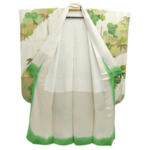 Load image into Gallery viewer, Furisode Vintage(1950-1980) White Gold Green Embroidery Chrysanthemum Bamboo Silk #10547B3
