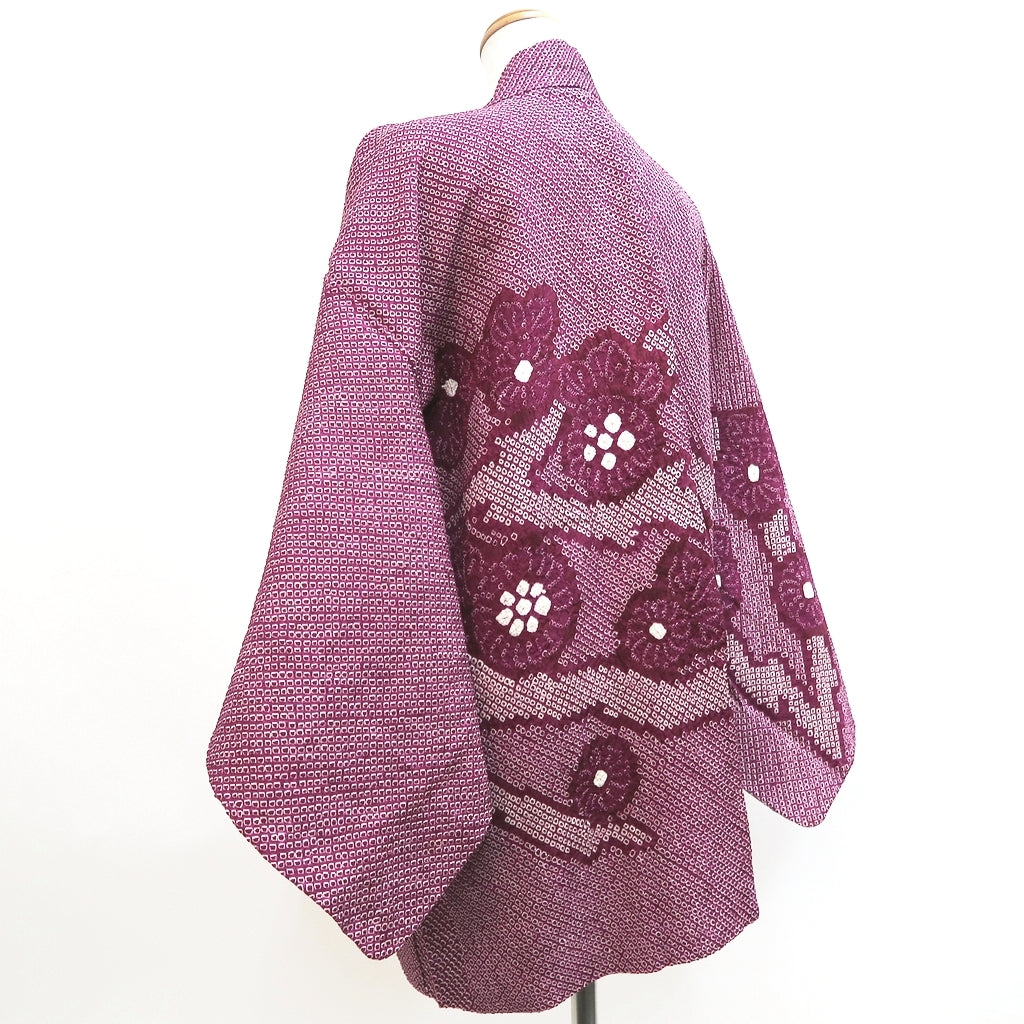 Haori Jacket Vintage(1950-1980) Purple Shibori Peony Silk #10027C4