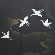 Load image into Gallery viewer, Haori Jacket Black Embroidery Crane Birds Silk #11079A5
