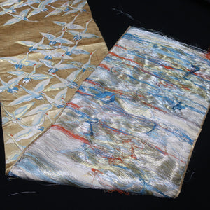 BB10010AB Silk Obi Fabric Crane Birds Gold 44.5x10.2in(113x26cm)