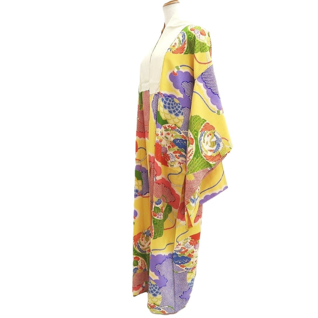 Juban Vintage(1920-1950) Light Yellow Phoenix Silk #10371F4