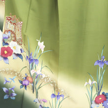 Load image into Gallery viewer, Furisode Green Iris Bellflower Tall Silk #9691J4
