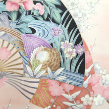 Load image into Gallery viewer, Furisode Pink Folding Fan Plum blossom Bird Silk #11085A5
