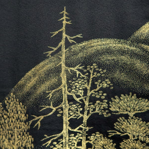 Haori Jacket Vintage(1950-1980) Black Gold Landscape Tree Mountain Silk #9759A3