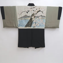 Load image into Gallery viewer, Men&#39;s Haori Vintage(1950-1980) Black Habutae Cherry Blossom Silk #9985C2
