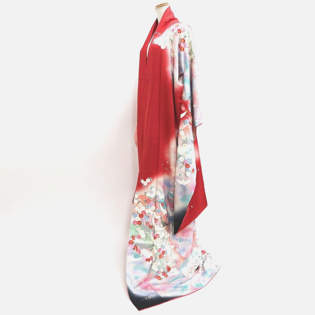 Furisode Red Crane Sakura Tall Silk #9701J5