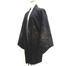 Load image into Gallery viewer, Haori Jacket Vintage(1950-1980) Black Silver Gold Karakusa Silk #10011C3
