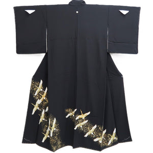 Tomesode Black Gold Embroidery Crane Birds Tall Silk #10396F5