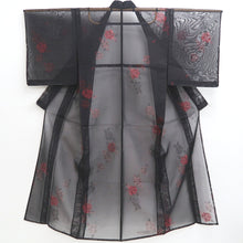 Load image into Gallery viewer, Kimono Vintage(1950-1980) Black Wine red See-Through Flower Silk #10279E4
