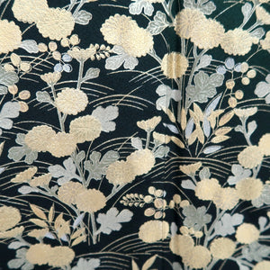 Furisode Green Black Gold Folding Fan Willow Tall Silk #10557B4