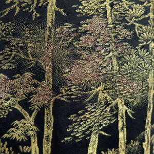 Haori Jacket Vintage(1950-1980) Black Gold Landscape Tree Mountain Silk #9759A3
