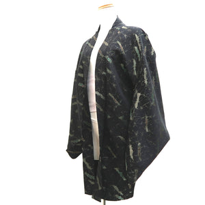 Haori Jacket Vintage(1950-1980) Black Gold Abstract art Silk #10117D2