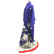 Load image into Gallery viewer, Furisode Vintage(Pre-1920) Blue Peacock Hand painted Silk #11109Z1
