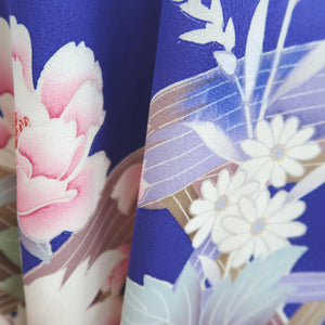 Kimono Blue Pale Pink Sakura Branch Hand painted Silk #9660J2