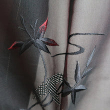 Load image into Gallery viewer, Haori Jacket Black Wine red Sheer Botanical Embroidery Silk #10919E5
