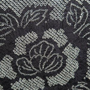 Haori Jacket Vintage(1950-1980) Black Shibori Peony Silk #9902B4