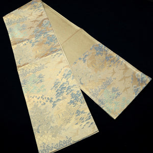 Fukuro Obi Gold Crane Birds Landscape Silk BB268V5