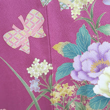 Load image into Gallery viewer, Furisode Magenta Peony Bird Silk #9681J3
