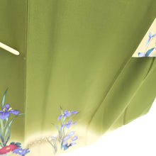 Load image into Gallery viewer, Furisode Green Iris Bellflower Tall Silk #9691J4
